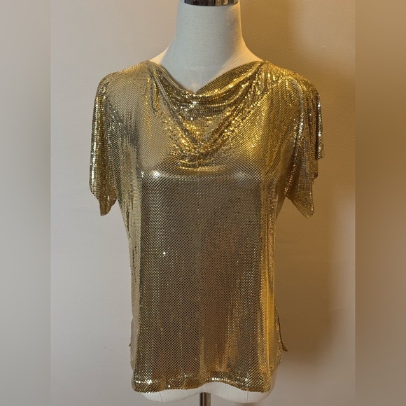 WHITING & DAVIS METAL MESH COWL DRAPE SHIRT - size M - Picture 2 of 8